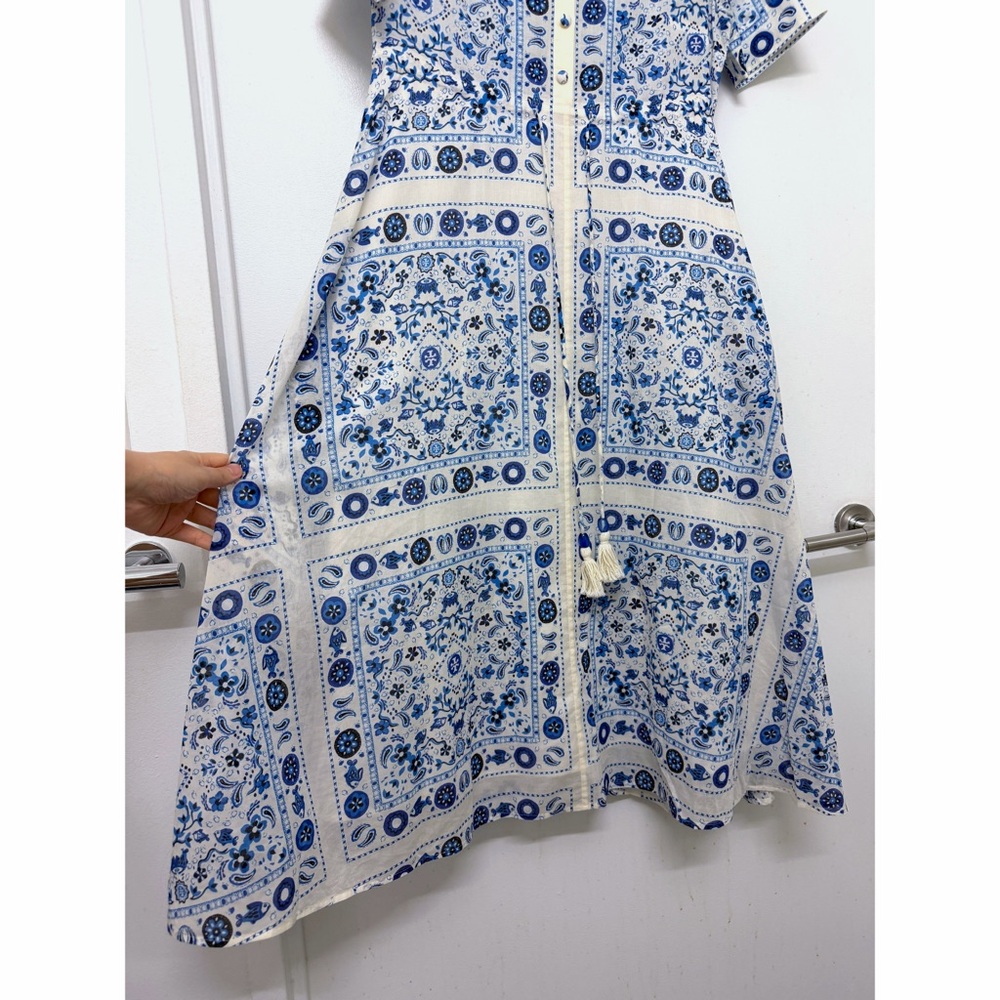 Tory Burch Pisces Dream Printed Shirt Dress Midi Blue Floral Paisley Bandana S - Picture 7 of 16